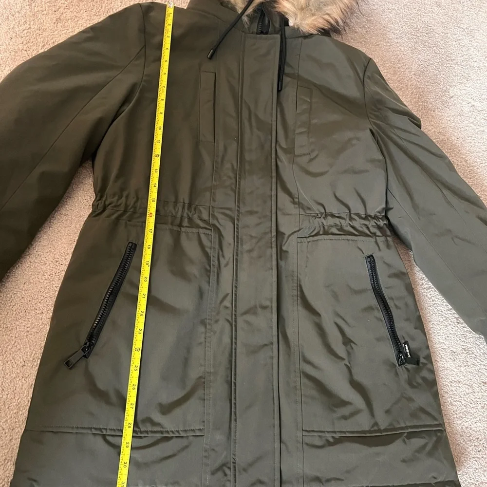 Nine West Fur Trim Hooded Parka Coat Green - Picture 9 of 12